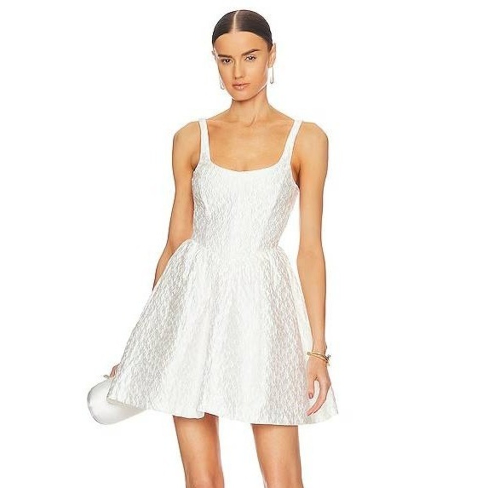 Amanda Uprichard Mabel Cloque Flared Mini Cocktail Dress White S